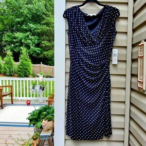 Evan Picone NWT V-Drape Neck Faux Wrap Polka Dot Sleeveless Dress | Size 10